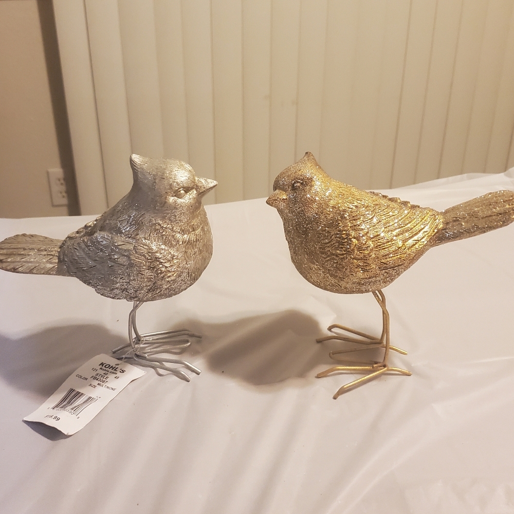 Ceramic glittering gold and silver birds